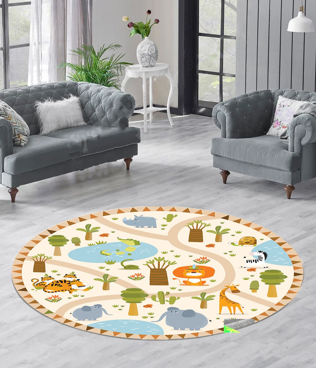 Just Rugging Safari Map Rounded Non-Slip Kids Rug