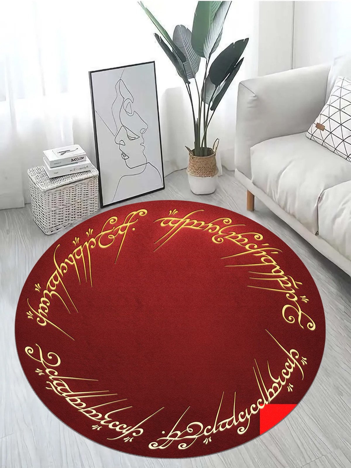 Just Rugging Rounded Rug Red Ring RugNon-Slip Rug Washable Mat Child Stain Resistant Living Room Kitchen Carpet