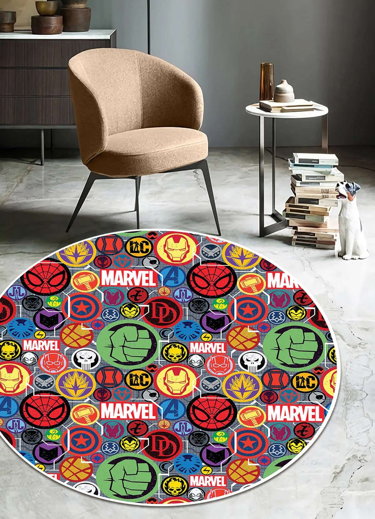 Just Rugging Rounded Rug Fantastic Marvel-Inspired Round RugNon-Slip Rug Washable Mat Child Stain Resistant Living Room Kitchen Carpet