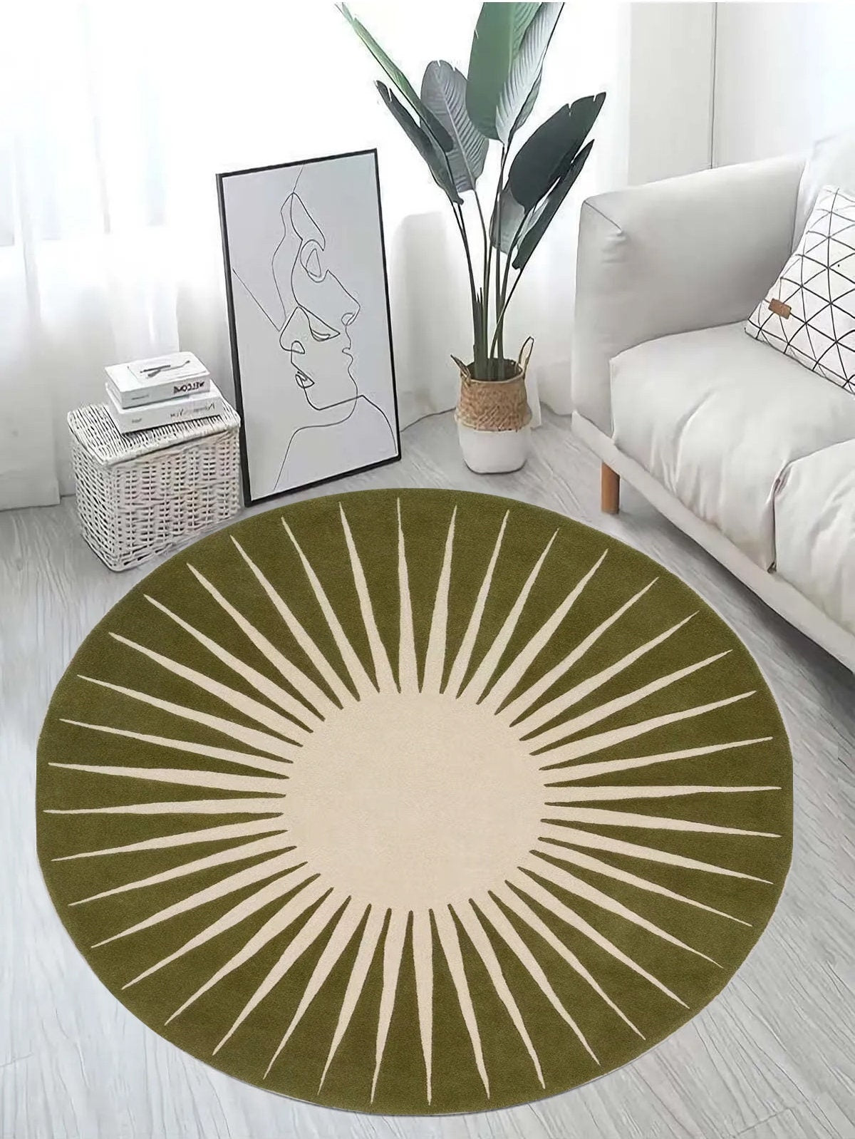 Just Rugging Rounded Rug Handmade Vaserely Moss Non-Slip Rug Washable Mat Child Stain Resistant Living Room Kitchen Carpet