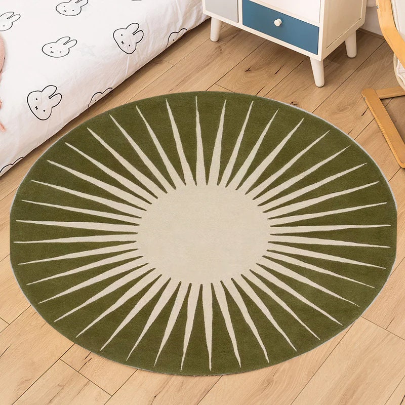Just Rugging Rounded Rug Handmade Vaserely Moss Non-Slip Rug Washable Mat Child Stain Resistant Living Room Kitchen Carpet