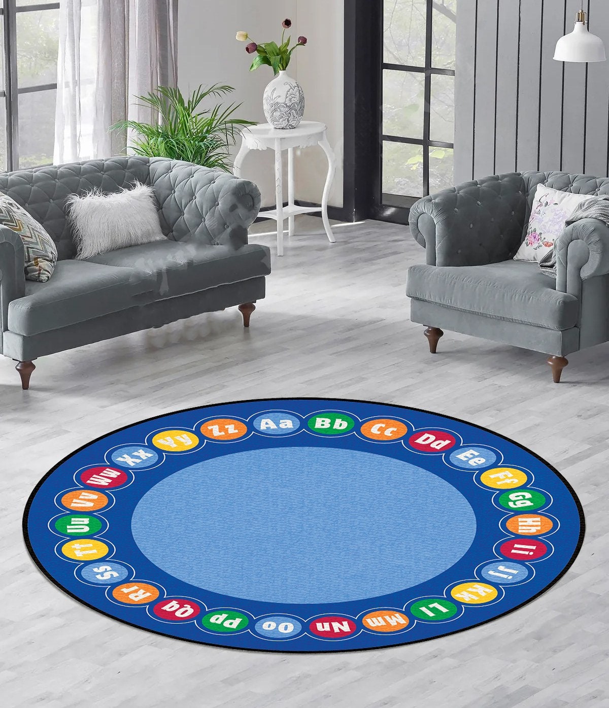Just Rugging Rounded Rug ABC Nursery RugNon-Slip Rug Washable Mat Child Stain Resistant Living Room Kitchen Carpet