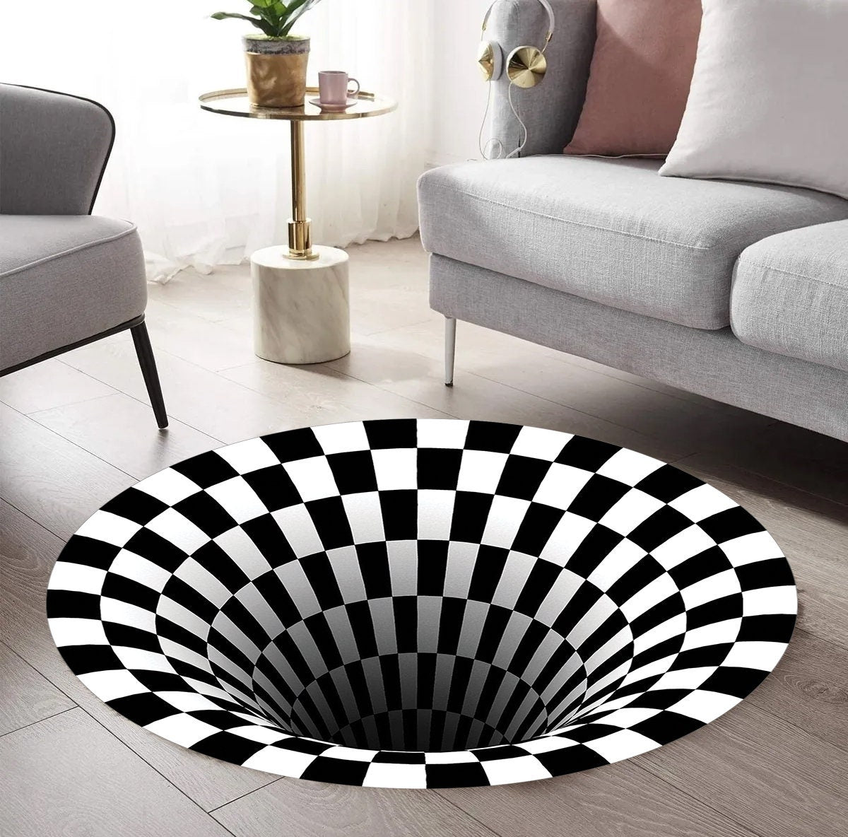 Just Rugging Rounded Rug 3D Vorte x  Swirl RugNon-Slip Rug Washable Mat Child Stain Resistant Living Room Kitchen Carpet