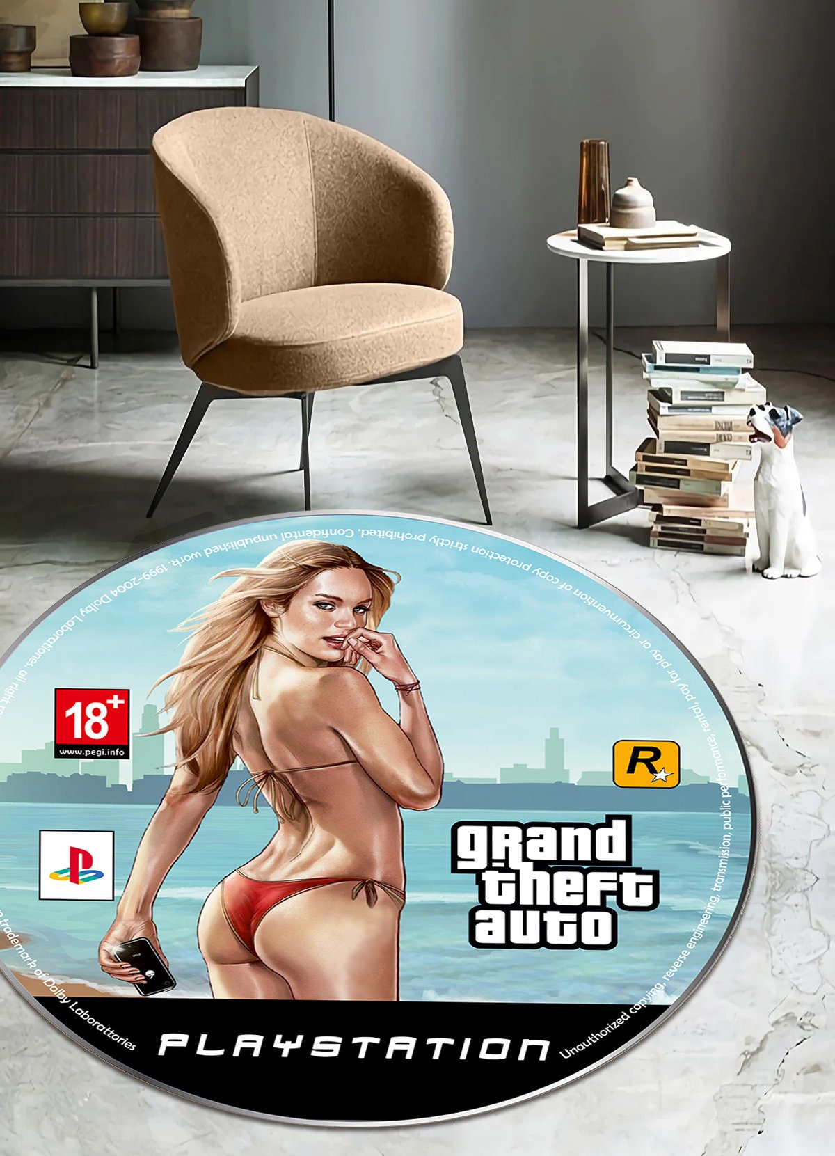 Just Rugging Rounded Rug Round Gta Inspired RugNon-Slip Rug Washable Mat Child Stain Resistant Living Room Kitchen Carpet