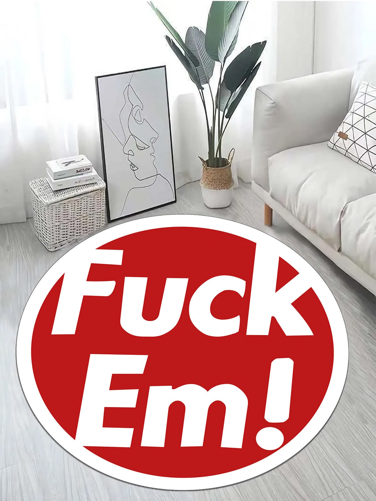 Just Rugging Rounded Rug Fuck Em Round CarpetNon-Slip Rug Washable Mat Child Stain Resistant Living Room Kitchen Carpet