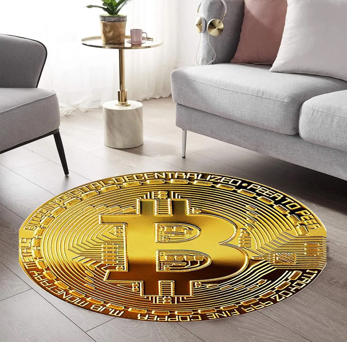 Just Rugging Rounded Rug Bitcoin RugNon-Slip Rug Washable Mat Child Stain Resistant Living Room Kitchen Carpet