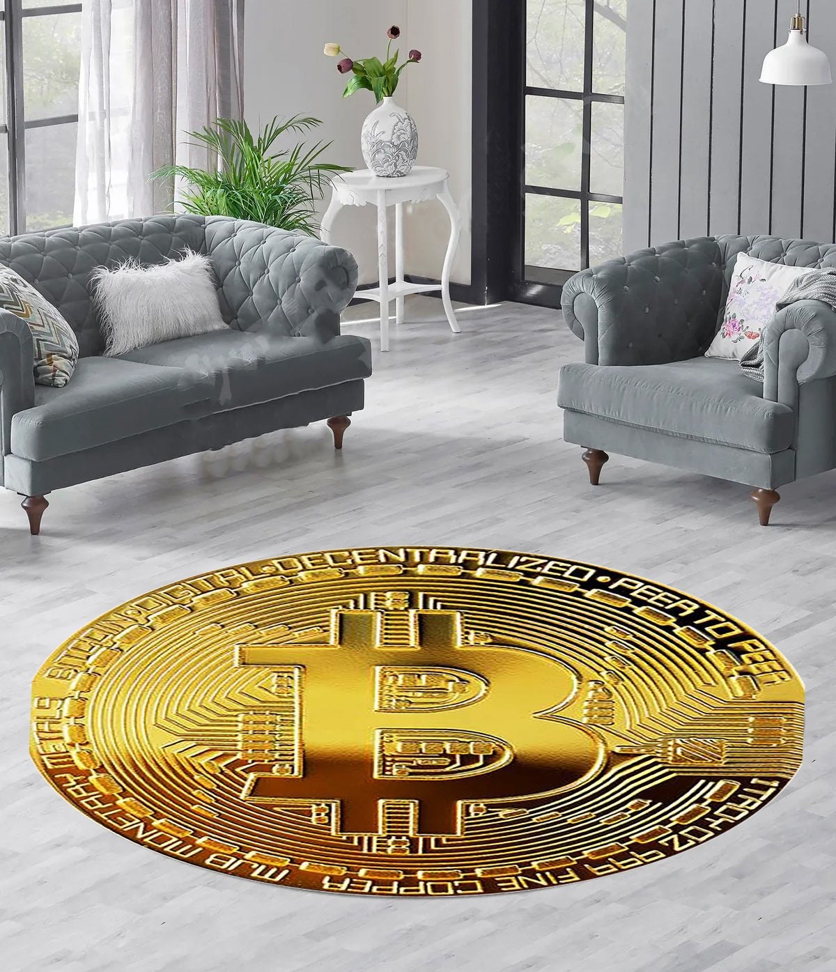 Just Rugging Rounded Rug Bitcoin RugNon-Slip Rug Washable Mat Child Stain Resistant Living Room Kitchen Carpet