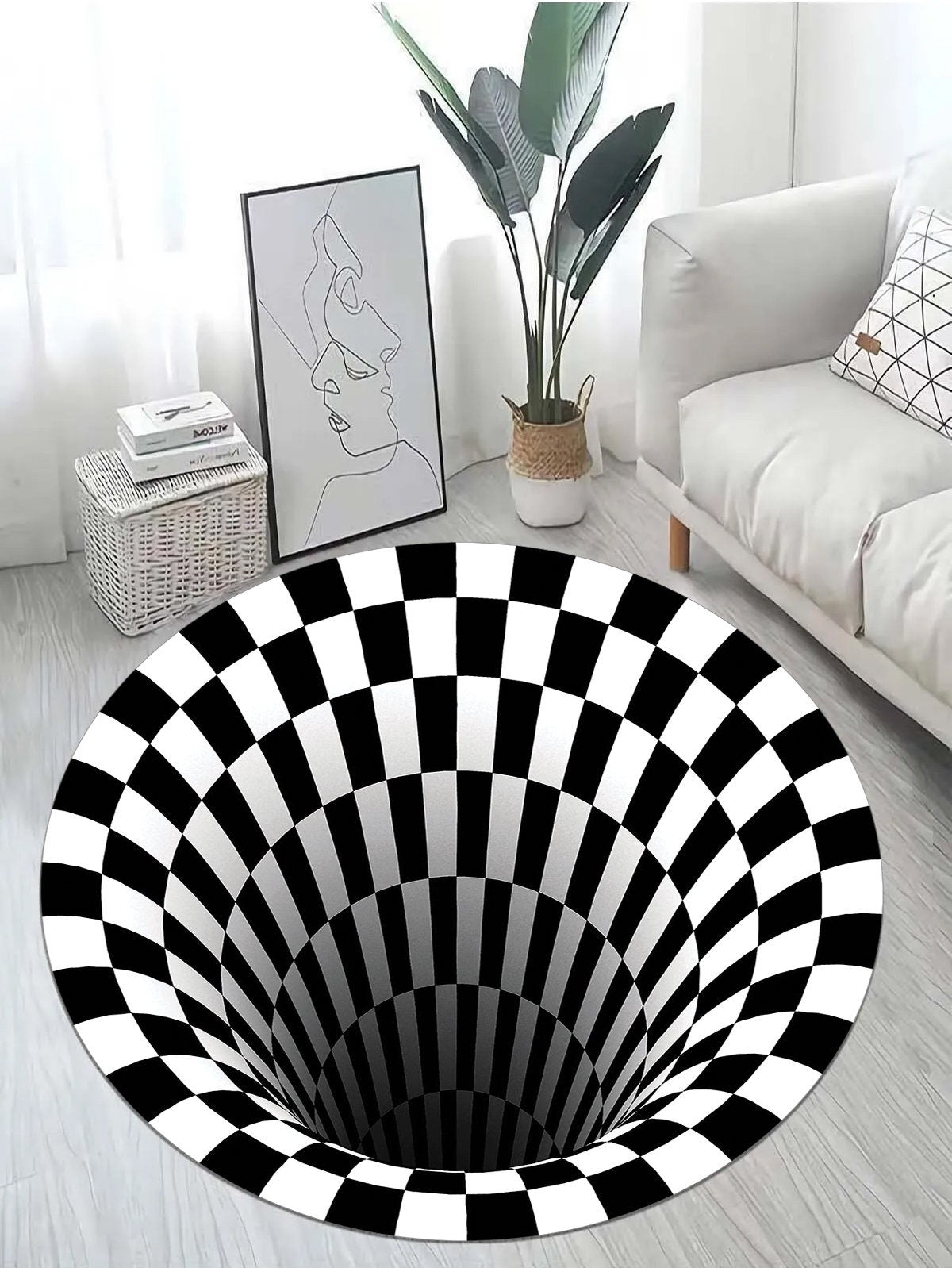 Just Rugging Rounded Rug 3D Vorte x  Swirl RugNon-Slip Rug Washable Mat Child Stain Resistant Living Room Kitchen Carpet