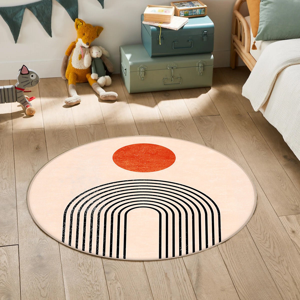 Just Rugging Rounded Rug Abstract Round RugNon-Slip Rug Washable Mat Child Stain Resistant Living Room Kitchen Carpet