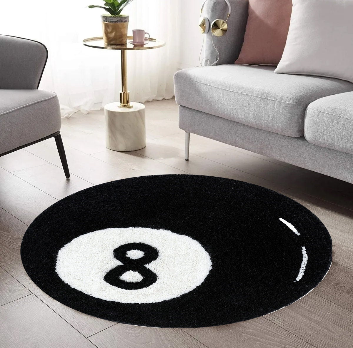 Just Rugging Rounded Rug Orange 8 Ball RugNon-Slip Rug Washable Mat Child Stain Resistant Living Room Kitchen Carpet