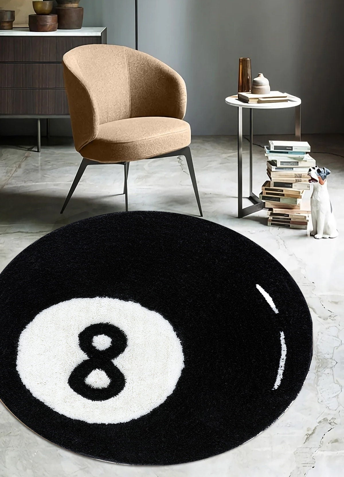 Just Rugging Rounded Rug Orange 8 Ball RugNon-Slip Rug Washable Mat Child Stain Resistant Living Room Kitchen Carpet