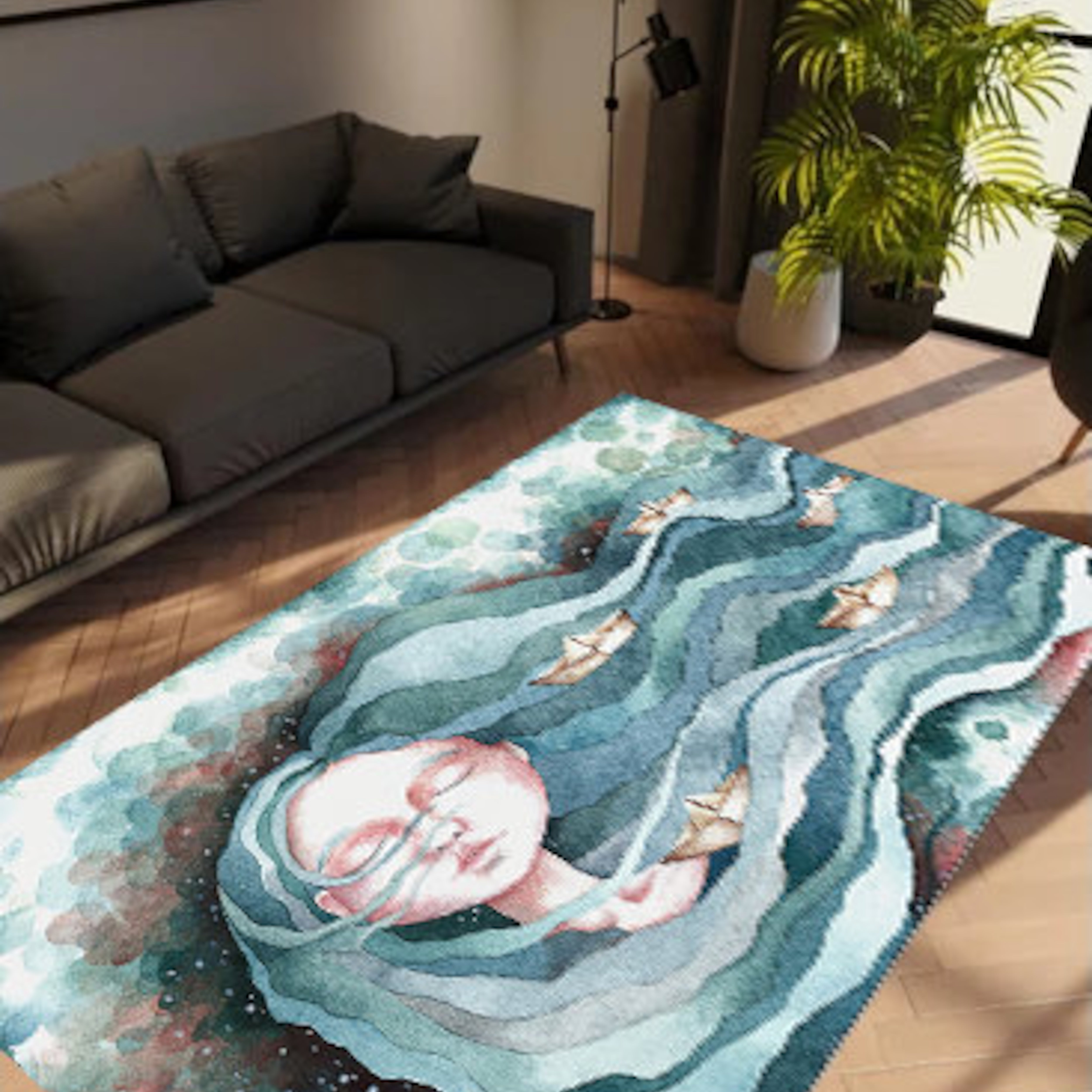 Blue Phosphor Non-Slip Rug