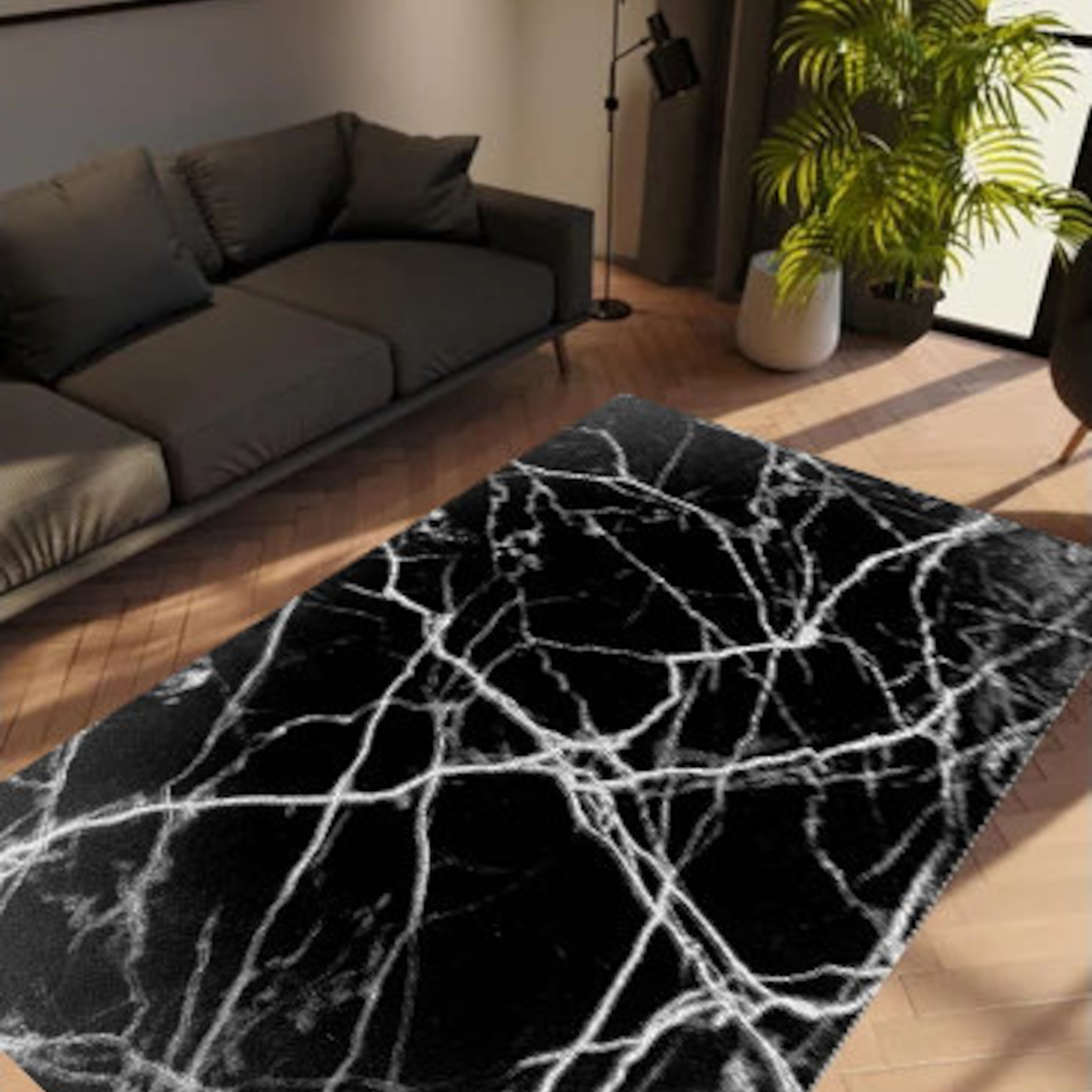 Black Marble Pattern Non-Slip Rug