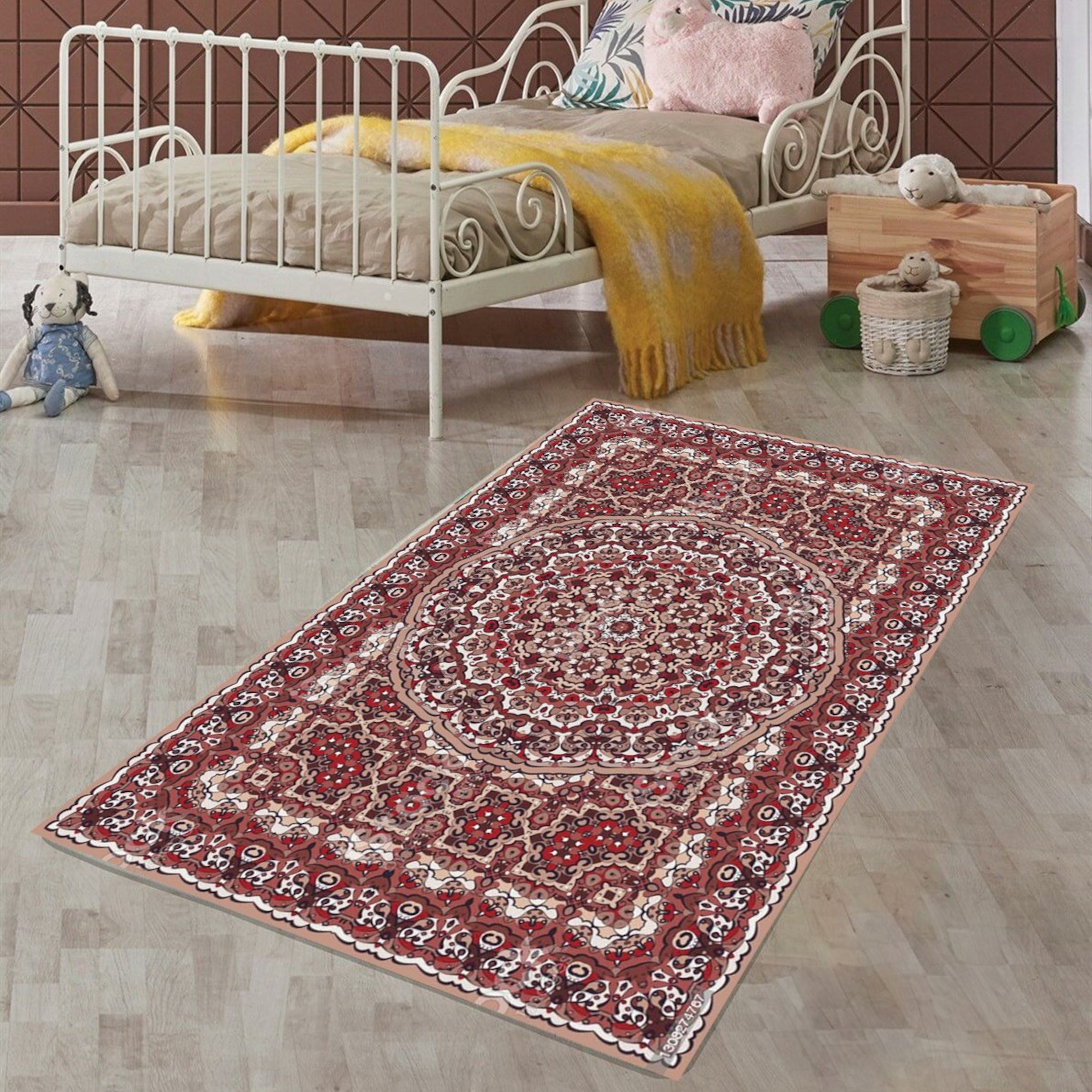 Just Rugging Non-Slip Rug Vintage Turkish Red Rug Washable Mat Child Stain Resistant Living Room Kitchen Carpet