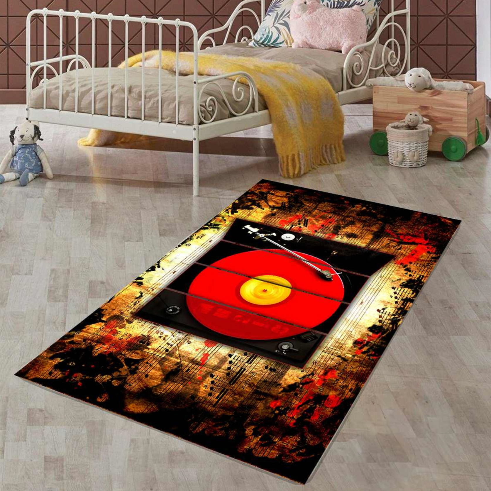 Vintage Wooden Record Pattern Non-Slip Rug