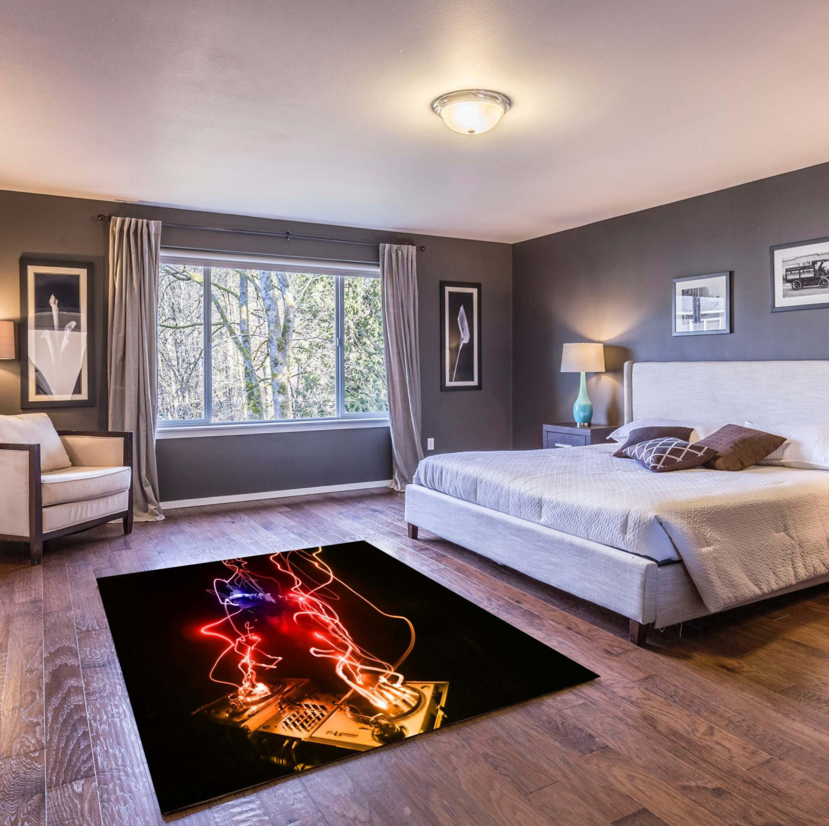 Just Rugging Non-Slip Rug Turntables DJ Theme Floor Rug: Iconic Music Pad Washable Mat Child Stain Resistant Living Room Kitchen Carpet