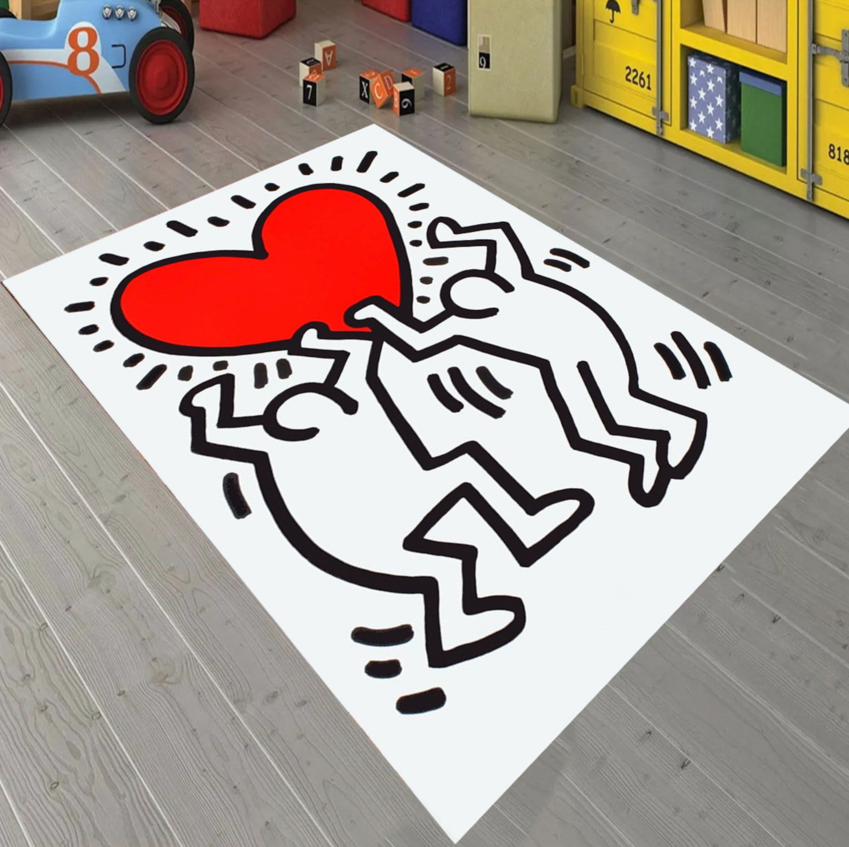 Just Rugging Non-Slip Rug TWO HOLDING HEART: Famous Artist-Inspired Rug Washable Mat Child Stain Resistant Living Room Kitchen Carpet