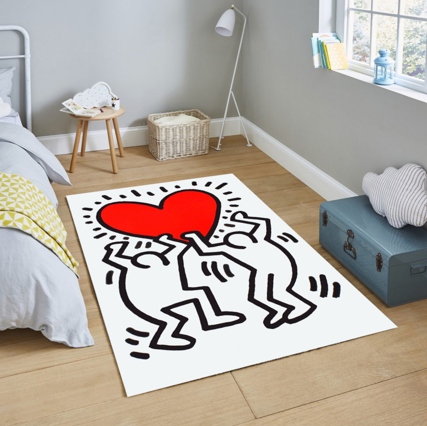 Just Rugging Non-Slip Rug TWO HOLDING HEART: Famous Artist-Inspired Rug Washable Mat Child Stain Resistant Living Room Kitchen Carpet