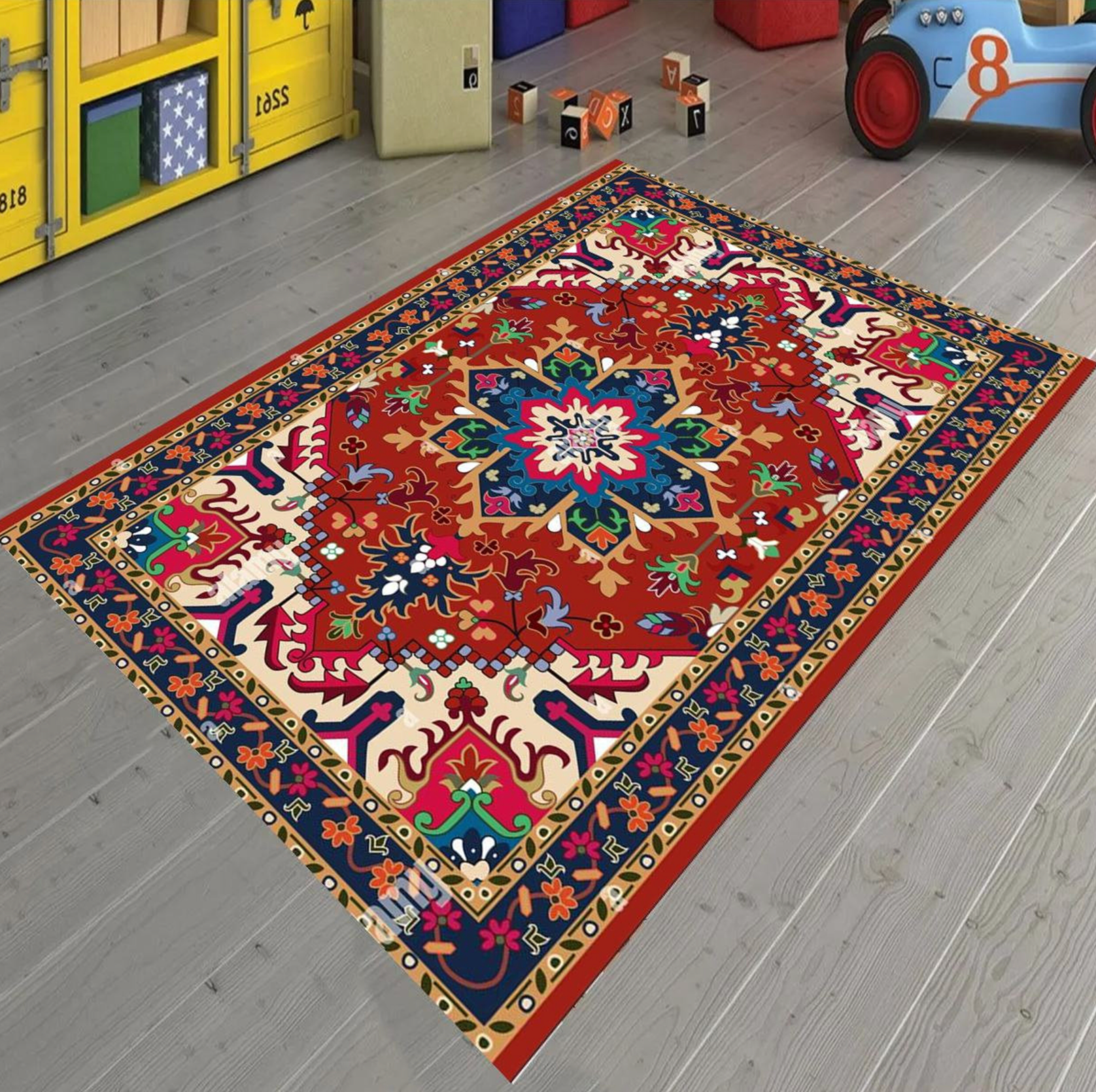 Just Rugging Non-Slip Rug Vintage Turkish Rug Washable Mat Child Stain Resistant Living Room Kitchen Carpet