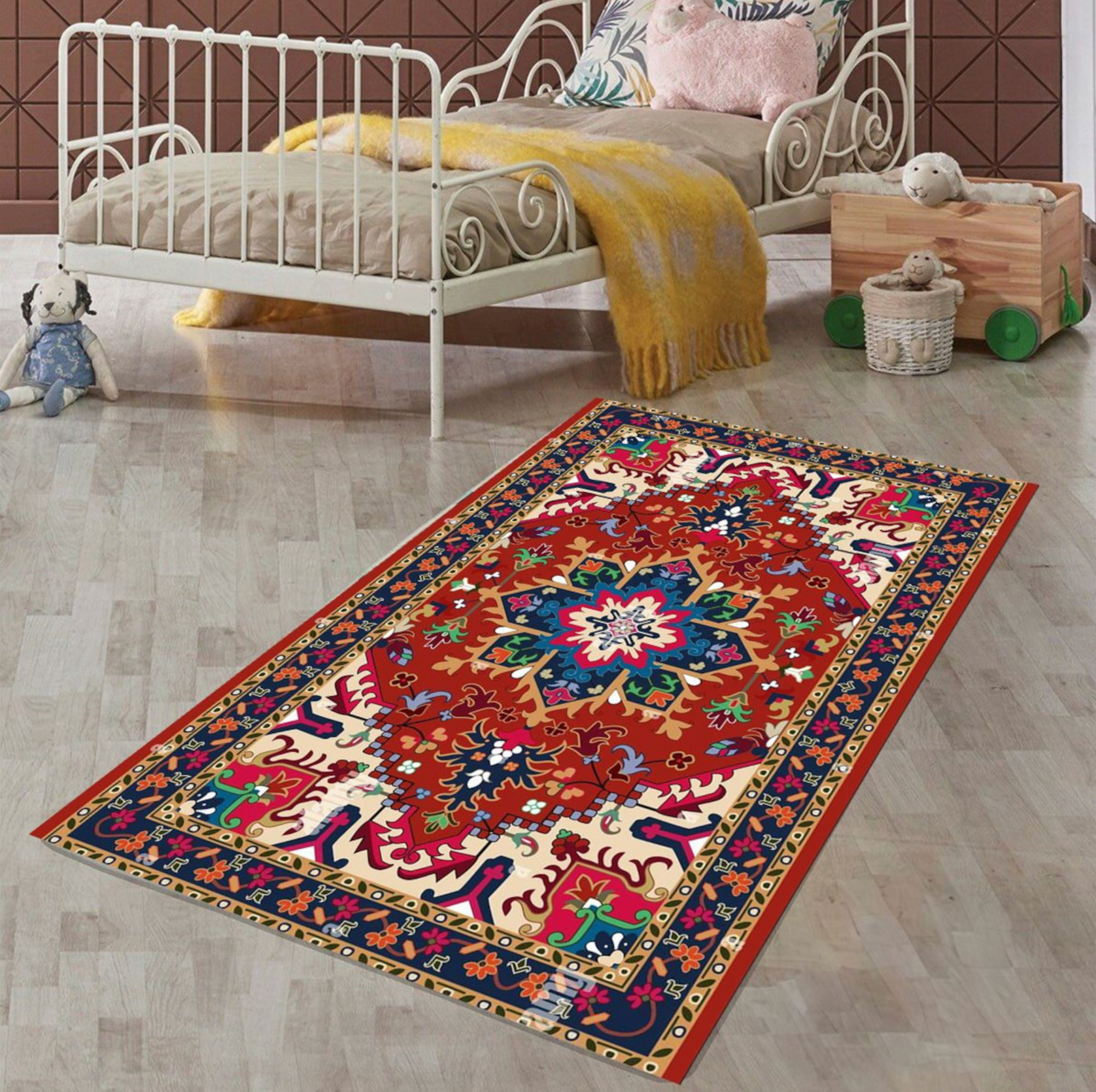 Just Rugging Non-Slip Rug Vintage Turkish Rug Washable Mat Child Stain Resistant Living Room Kitchen Carpet